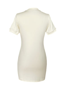 Sporty, easy to wear Pima cotton Aspen dress. Wear it during the daytime to the race track with sneakers or add some drama with high heels for a night in town.  *100% Combed Suede Pima Cotton, Buttery soft feel to the touch kind of cotton  *Crew neckline  *Ribbed knitted cuffs and neckline.  *3/4 Sleeves  * Mini length. Lacquer Passion. Back.