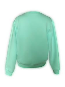 his oversized Bowery sweatshirt is design with a unisex fit and sizing (Suitable for Men and Women) This piece with super soft cotton and vibrant color, will definitely make you stand out from the crowd. *Imported 100% cotton fleece with ribbed cuffs and hem * Aqua Green Vibrant color *Satin Teal Blue Lacquer Passion embroidery in front of the garment. Lacquer Passion.  Back.